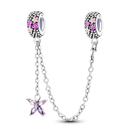 Sparkling Clear Silver Safety Chain 925 Sterling Silver Safety Chain Charm Beads Fit Original Bangle Bracelet DIY Jewelry