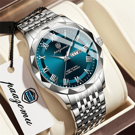 PAAZOMU Sport Original Men Clock Quartz Date Week Luxury Man Wristwatch Waterproof Luminous Stainless Steel Men's Watches Reloj
