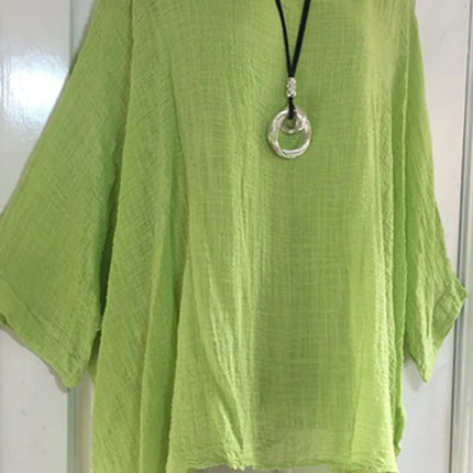 2024 Women t-shirts Plus Size 5XL T-Shirt Linen O Neck Casual Loose Shirt Summer Autumn New Solid Batwing Long Sleeve