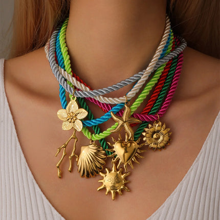 20Pcs Exaggerated Boho Metal Necklace Women Handmade Vintage Rope Nylon DIY Jewelry Making Accessories Wholesale