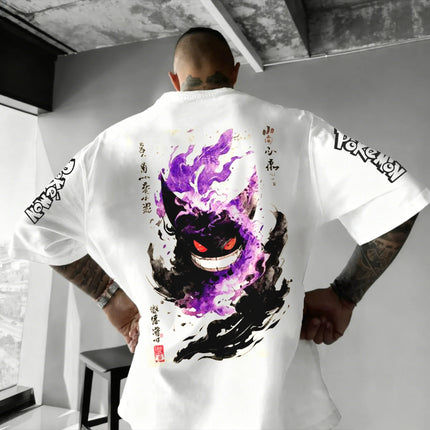 2026 Summer Pokemon Starter Ink Wash Double Sided Print T-Shirt, 100% Cotton Loose Casual Oversized Tee for Adults & Kids Y2k