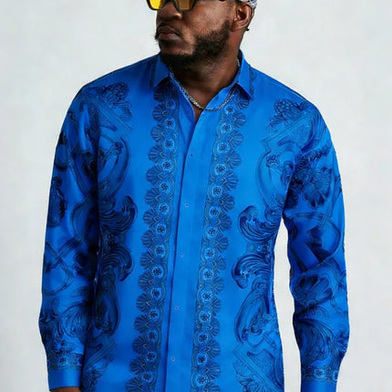 Men's Plus Size XS-6XL Long Sleeve Collar Shirt Colorful Baroque Pattern 3D Printed Shirt Hawaiian Vacation Social Mens Clothing