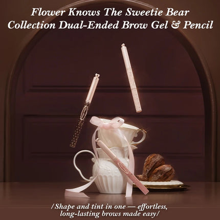 Flower Knows Sweetie Bear Dual Ended Brow Gel and Pencil Set Waterproof Long Lasting Smudge Proof Natural Eyebrow Makeup Kit