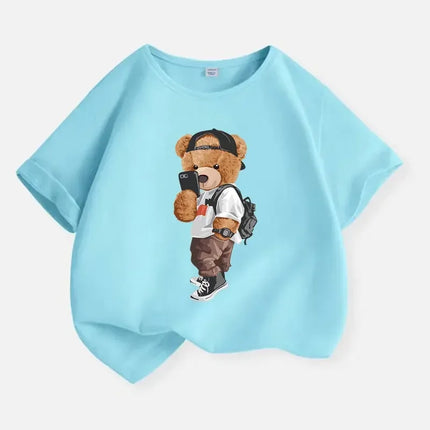 Children's Cool Bear Cartoon T-Shirt, Print Cotton T Shirts, Kids Clothes, Summer Fashion, New, 2026