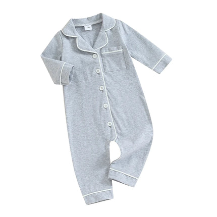 Baby Boys Girls Rompers Pajamas Patchwork Turn-Down Collar Buttons Long Sleeve Infant Jumpsuits Sleepwear Fall Nightwear