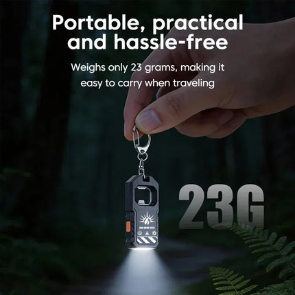 Strong Light LED Keychain Flashlight USB C Rechargeable Waterproof Torch with COB Light Source and Bottle Opener Camping Lantern