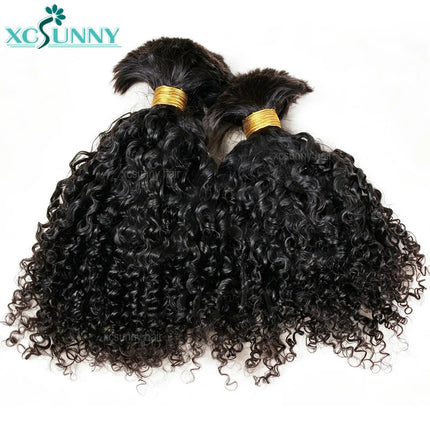 Bulk Human Hair Bundles No Weft Bulk Braiding Kinky Curly Hair Wholesale Knotless Bulk Human Hair Extensions For Boho Braids