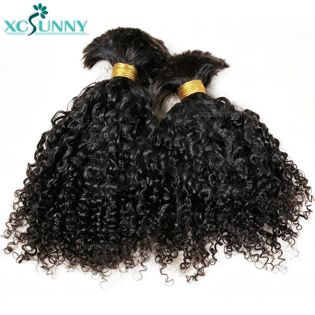 Bulk Human Hair Bundles No Weft Bulk Braiding Kinky Curly Hair Wholesale Knotless Bulk Human Hair Extensions For Boho Braids