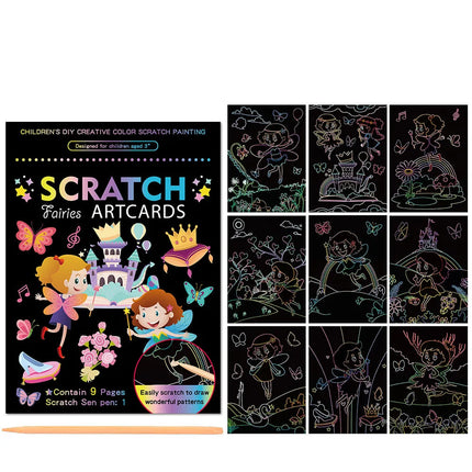 Children Scratch Painting Set Magic Rainbow Colors Scratch Art Painting Card Books Early Education Template Drawing Toys For Kid