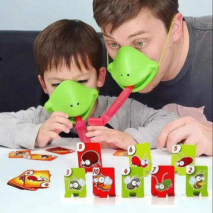 Funny Frog Mask Wagging Tongue Games Two/Four People Parent-child Interaction Frog Mask with Blow Tongue with Cards Desktop Game