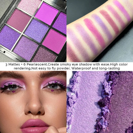 9-Color Purple Eyeshadow Palette – Matte & Shimmer, Waterproof Long-Lasting, Smoky & Natural Looks, Unisex