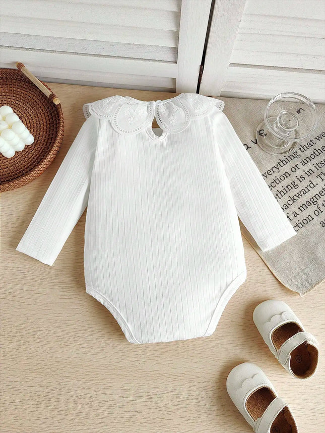 Spring New Simple Comfortable Casual Lace Collar Round Collar Long Sleeve Triangle Clothes Pit Strip Cute Baby Clothes