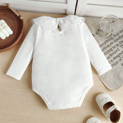 Spring New Simple Comfortable Casual Lace Collar Round Collar Long Sleeve Triangle Clothes Pit Strip Cute Baby Clothes