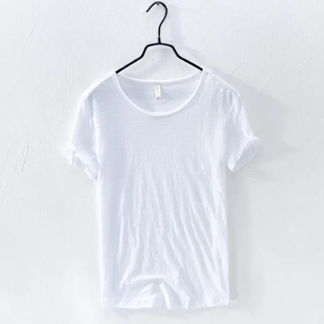 Retro Raw Edge T-Shirt for Men, 100% Cotton, Lightweight,Breathable,Slim-fit, Monochromatic, O-Neck, Casual Basic Top