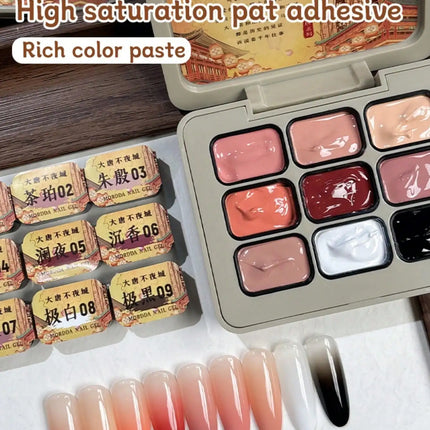 9-colors Tang Dynasty Never Sleeps City Patting Glue Smudge Canned High Saturation Popular Semi-Solid Nail-da tang bu ye cheng