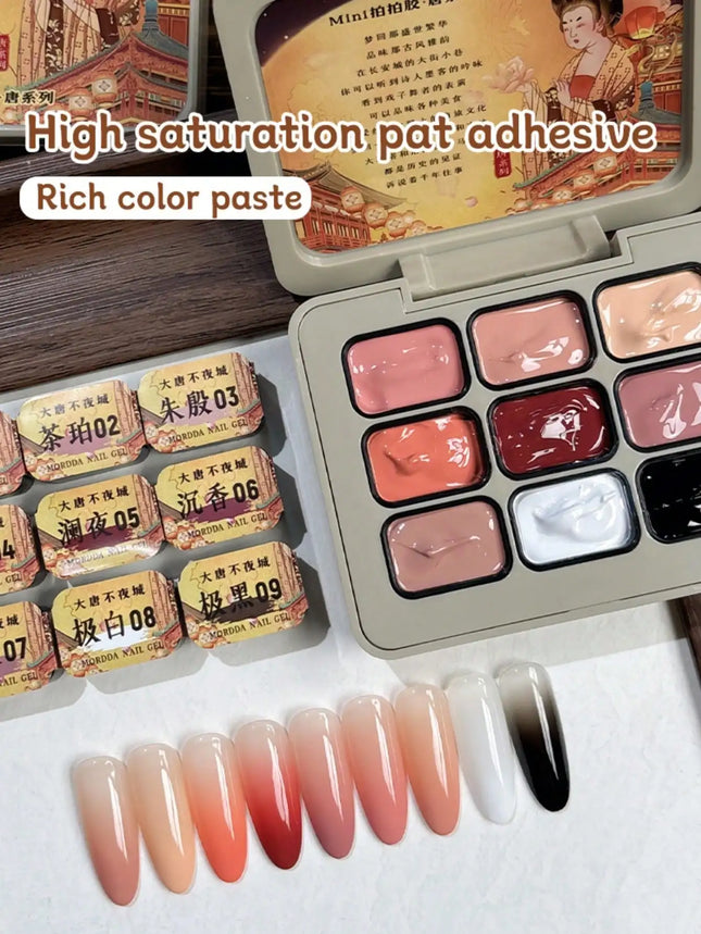 9-colors Tang Dynasty Never Sleeps City Patting Glue Smudge Canned High Saturation Popular Semi-Solid Nail-da tang bu ye cheng