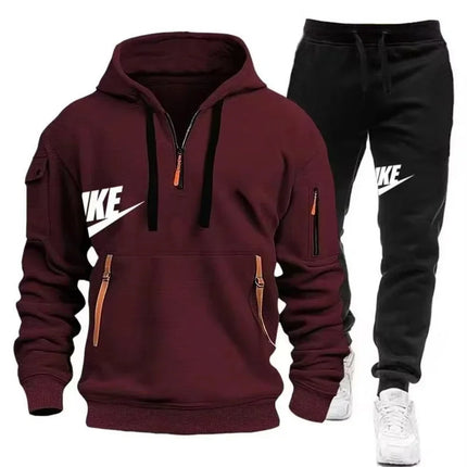 Men Autumn Winter Warm 2 Piece Tracksuit Zipper Hoodie Sweatshirt & Pants Set Casual Sports Jogging Outfit For Male Daily Outdoo