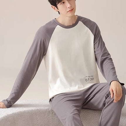 Men's Pure Cotton Spwear Long Sve Autumn Winter Home Clothes Set Can Be Worn outside Casual Sle Printed with kets