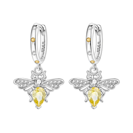 925 Sterling Silver Inlaid Zircon Butterfly Earrings Insect Element Original Design Women's Fashion Party Jewelry Gift Ear Loops
