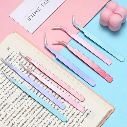 New 1Set Stainless Steel Straight Curved Tweezers For Nail Art Sticker Rhinestones Picking Tool Makeup Eyelash DIY Tweezer Tool