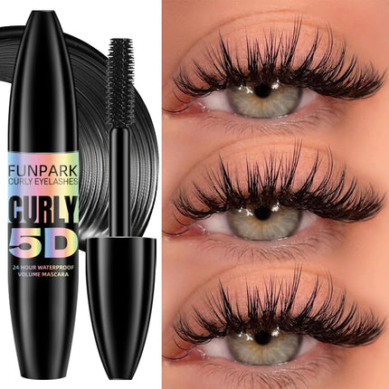 Black 5D Mascara Thickening ,Lengthening Curling Waterproof Long Lasting Liquid Fiber Mascara Makeup Lash Eyelash Extension Beau