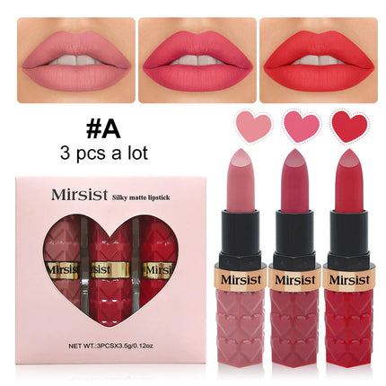 3PCS Matte Velvet Lipstick Set Waterproof Long Lasting Non Fade Moisturizing Lip Gloss Not Stick Cup