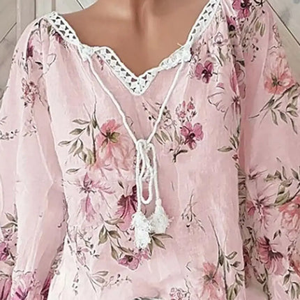 2026 Europe and the United States spring and summer new women's top V-neck splicing print large size long-sleeved shirt women