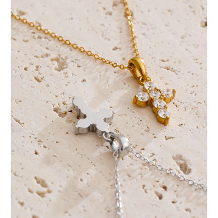 Yhpup High Quality Shiny CNC Cubic Zirconia Cross Pendant Necklace Gift Gold & Platinum Plated Delicate Fashion Collar Jewelry