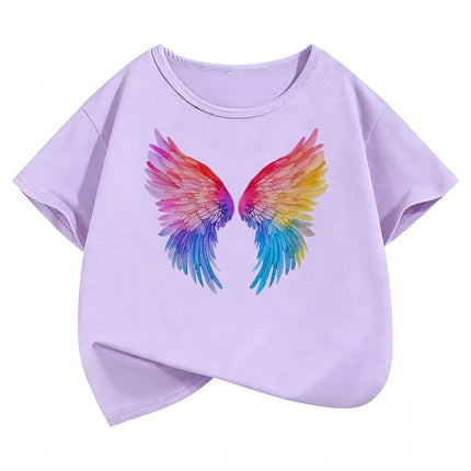 Fashion Colorful Wing T Shirts Graphic Short Sleeve Kids Children's T-shirt Boys Girls Summer Spring Casual Top Tee Shirt