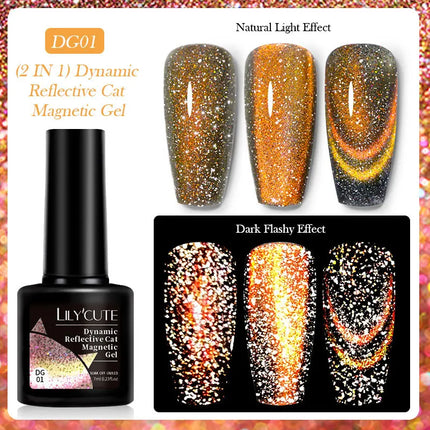 LILY’CUTE 7ml Ultra Shine Cat Eye Nail Polish Rainbow Laser Dual Beam Crystal Nail Gel Varnishes Soak Off Semi Permanent UV Gel