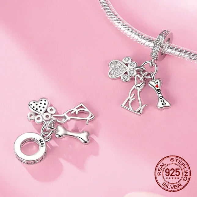 925 Sterling Silver Classic Purple Heart Shape Dragon Pegasus Butterfly Charms Beads Fit 3mm Original Bracelet DIY Jewelry Gift