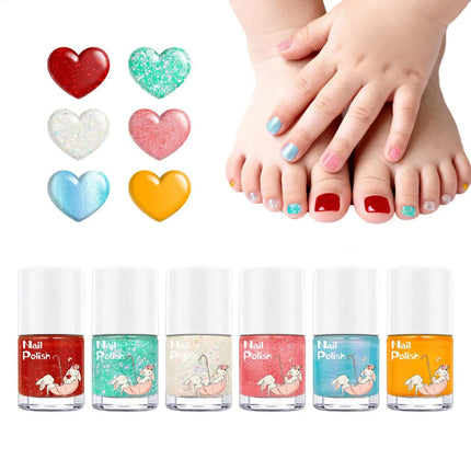 6Colors Nail Polishs Peel-off Gel Sticker Non Toxic Quick Dry Peel Off Gel Glitter Sequins Nude Water-based Nail Polishs