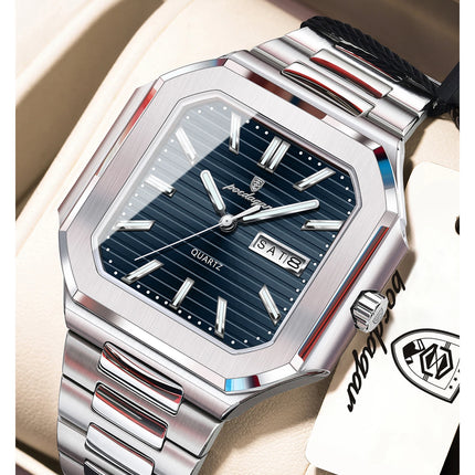 POEDAGAR Business Men's Watch Waterproof Luminous Date Week Classic Watches For Men Stainless Steel Men's Quartz Wristwatch Reloj
