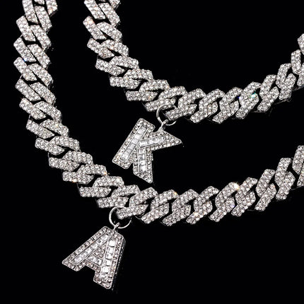 New 14MM Iced Out Cuban Chain 26 Initial Letter Anklets for Women Bling Paved Rhinestone Hip Hop Ankle Bracelet Barefoot Jewelry