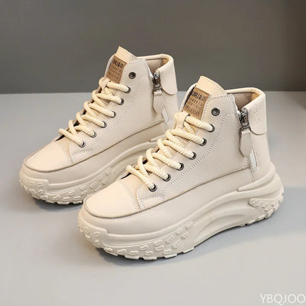 Fashionable versatile high top shoes autumn new round toe thick sole height increasing women's shoes comfortable women's shoes
