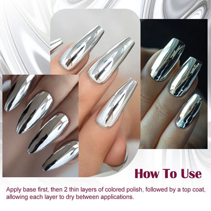MEET ACROSS 8ml Glass Bottle Metallic Nail Polish Super Silver Gold Mirror Effect Nail Art Polish DIY Manicure Without Lamp