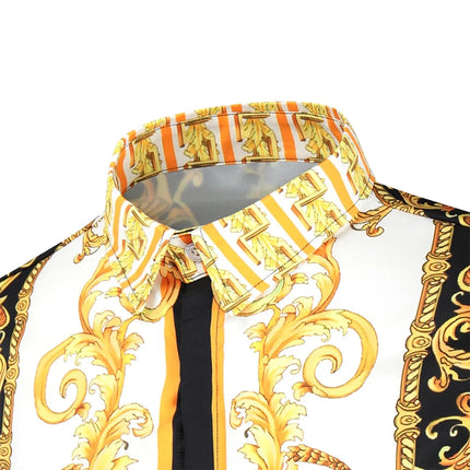 2023 New Men's 3D Digital Print Fashion Slim Fit Long Sleeve Shirt Smooths Your Silhouette Cross-Border Wholesale