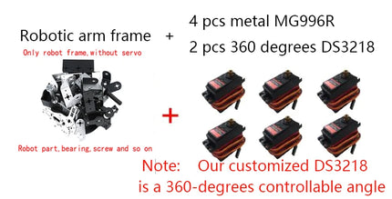 360 Degrees 6 DOF Robot Metal Alloy Mechanical Arm Claw Kit MG996R for Arduino Robotics Kit Educational Ps2 Programmable Toys