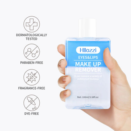 Hllozzi 100ml lip and eye makeup remover mild and non-irritating quickly removes makeup, deep cleansing water-oil makeup remover