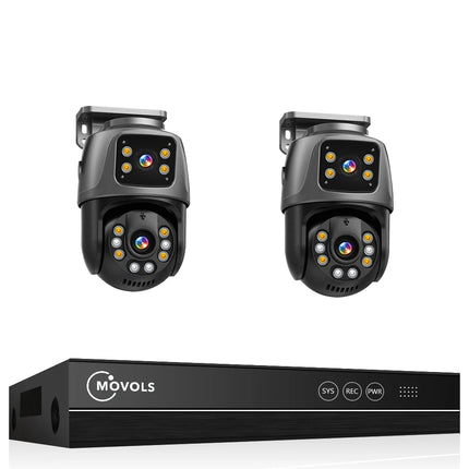 Movols 6MP XMEYE POE Surveillance System Dual Lens PTZ Two Way Audio POE Security Camera System 16CH NVR Video Surveillance Kit