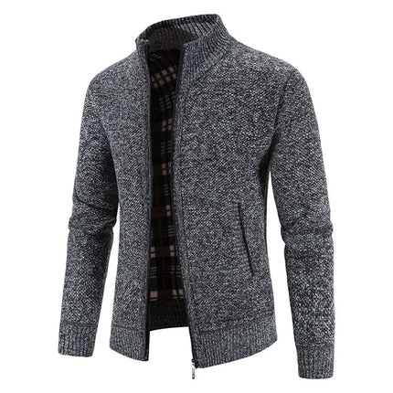 Men's Thickened Woolen Cardigan Coat Zipper Collar Knitted Sweater Autumn Winter New Style Fashion Urban Youth Casual Knitwear
