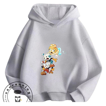 3-14Y Boys Girls Cuphead Hoodie Autumn Winter Cute Kawaii Cartoon Street Hot Fashion Outdoor Casual Trendy Cozy