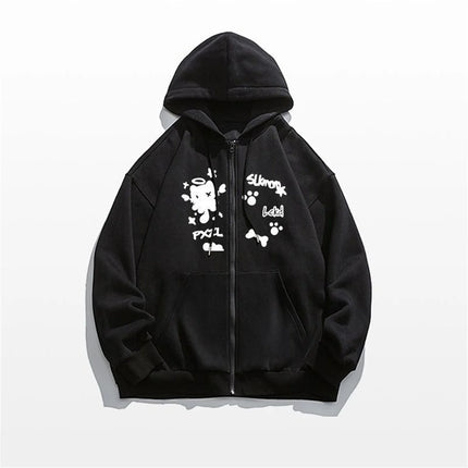 Spring And Autumn Thin 2025 New Cute Girl Zipper Hooded Fun Cat Jacket Collection Fashion Trends Versatile Casual Lazy Wind