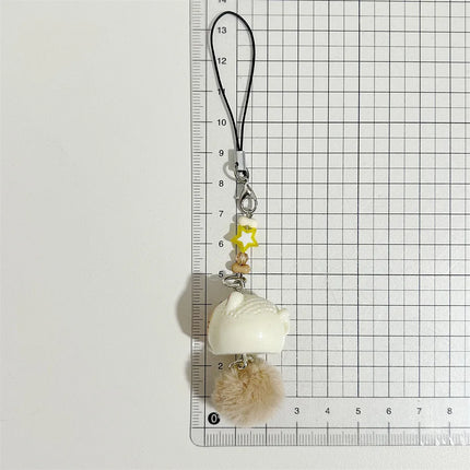 1/2PCS cute fluffy cat mobile phone talisman with pom-pom tail 3D kitten keychain bag pendant girl creative cartoon