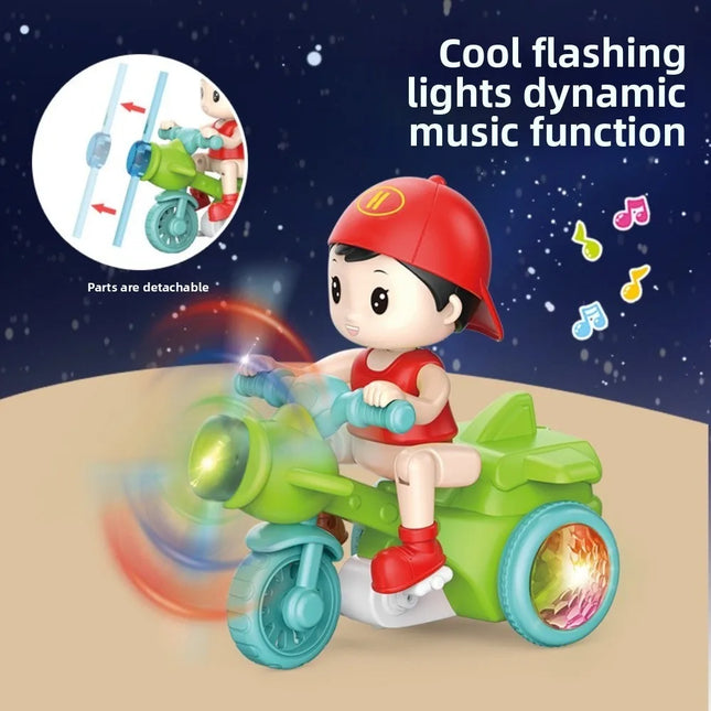 Music Function Electric Tricycle Toy Colorful Light Interactive Stunt Performance Tricycle Luminous Lights 360 Degree Rotate