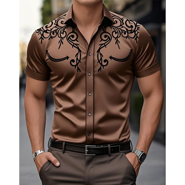 2026 New Men's Summer Western Cowboy Westernstyle Short-Sleeve Shirt Retro 3D Print Men Casual Lapel Blouse top Vacation Shirts