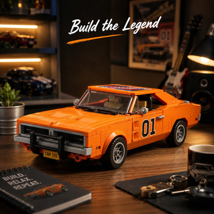 Classic American Muscle Car Building Blocks MOC Movie Prop Collectible Hazard 47th Anniversary Adult Gift