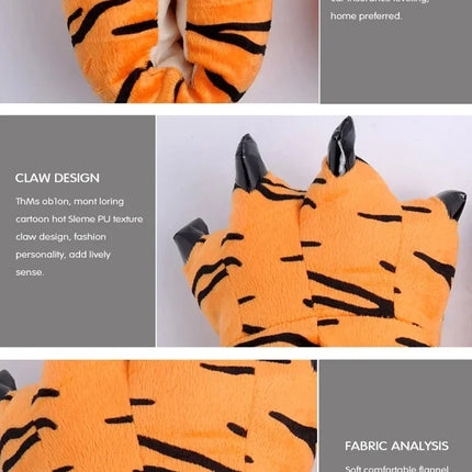 Tiger Animal Paw Slippers For Boy Girl Unisex Kids Cute Monster Claw Slippers Cartoon Soft Plush Warm Home Slippers Child Shoes