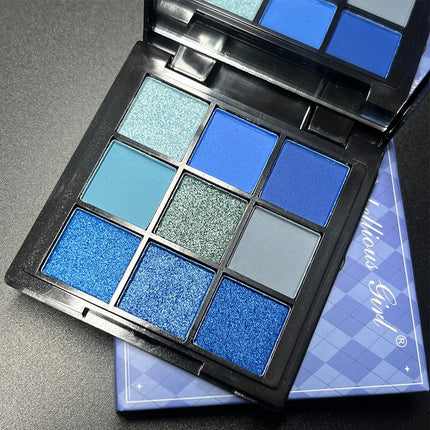 9-color Dolphin Blue Sweat-proof Natural Matte Pearlescent Glitter Eyeshadow Palette Eye Makeup for Music Festival Cosmetics