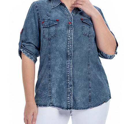 Women Plus Size Woven Spring And Autumn Denim Fashion Shirt